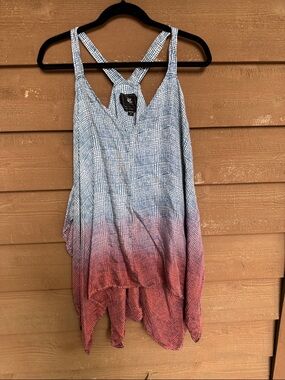 Women’s Ombre Cross-Back Silk Tank Top — Blue & Red